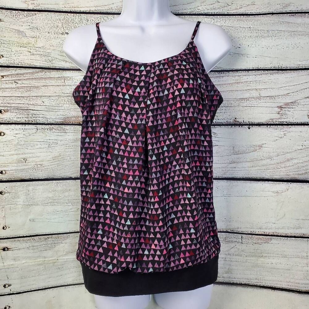 Maurices Women’s Sleeveless Blouson Tank Top Black Pink Triangle Print Size Smal
